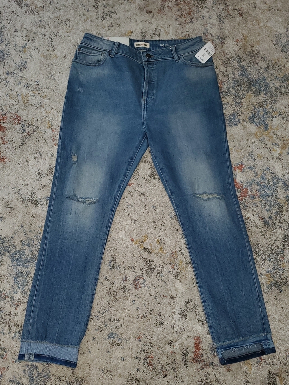 Warp + Weft Women's Straight Leg Distressed Jeans - Blue